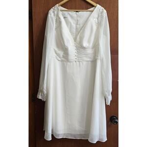 Azazie Amila Wedding Dress White Sheer Chiffon Lace Sequin Embroidered Gown WD20